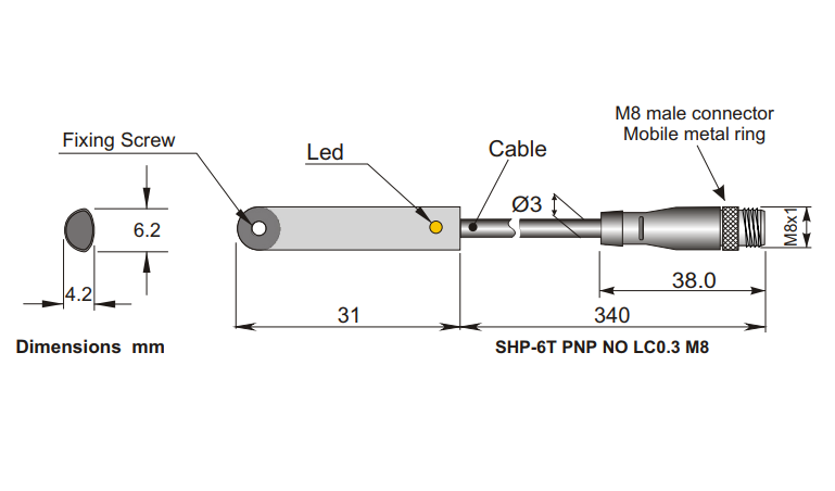 AECO SHP 6T PNP NO LC0.3 M8 Piston Sensor